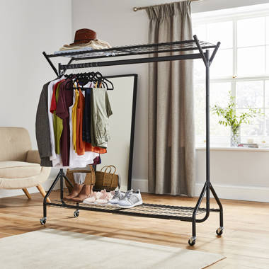 Clothing Rail Heavy Duty Hanging Clothes Shoe Hat Rack Shelves With Wheels 4ft x 5ft